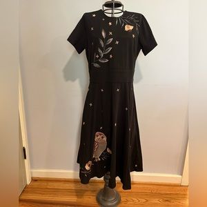 New Eshakti fit & flare with owl and stars skirt and botanical motif NWOT